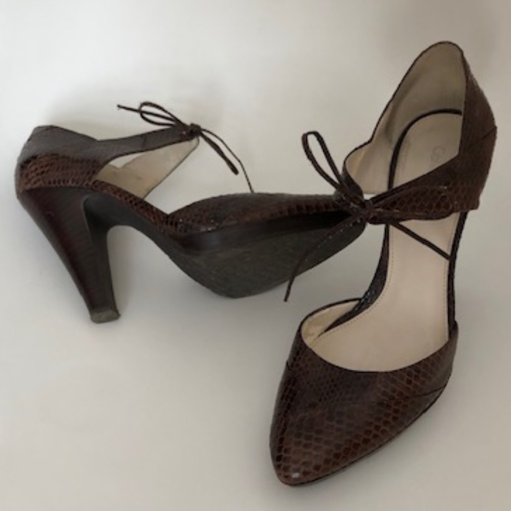 Calvin Klein Brown Python Tie Front Stacked Heel
